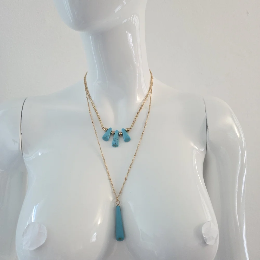 Paparazzi Boho Gold Layered Necklace with Turquoise Accents - Picture 2 of 10